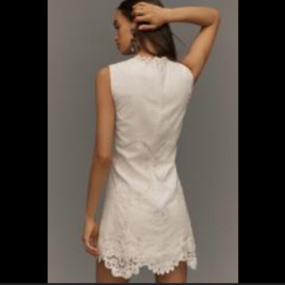 Brand New By Anthropologie Sleeveless Poplin Lace Mini Dress - Picture 2 of 12